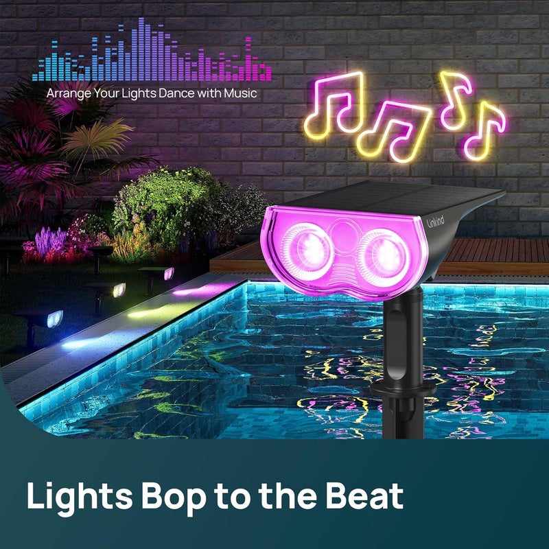 Linkind Smart Solar Spot Lights Outdoor SL5C, Solar Lights Outdoor Spotlight Cool/Warm White/Color Changing, APP/Voice Control IP67 Landscape Lighting for Yard, Garden, Pathway(4 Pack) - Image 4